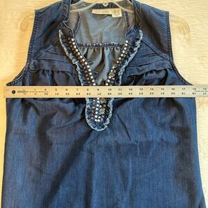 Sleeveless blue jean shirt size PS fringe